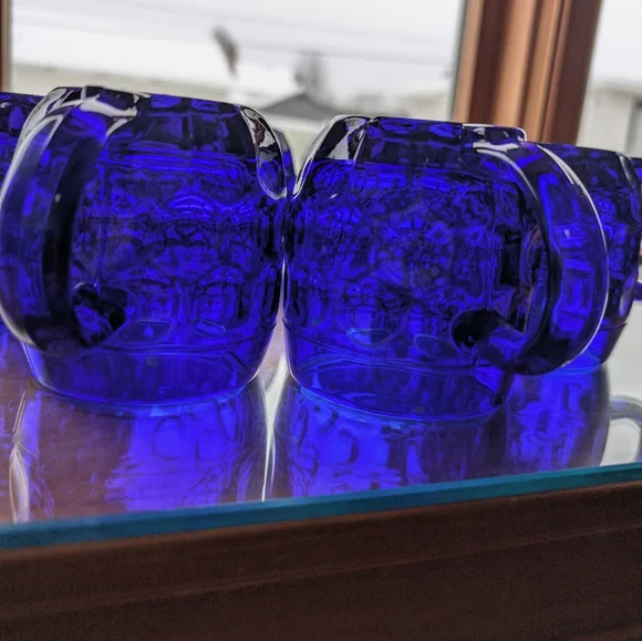 RARE Set of 8 Vintage Cobalt Blue Beer Mugs - 1930s New Martinsville Steins Gift - Picture 10 of 17